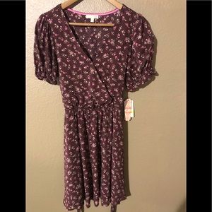 Gianni Bini NWT floral faux wrap mini dress maroon size medium